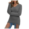 thumbnail image 1 of zaveiop Women Pullover Sweaters Winter Warm Solid Color V Neck Long Sleeve Thick for Women Fashion Thermal Outfit (Z-Grey, S), 1 of 9
