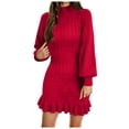 thumbnail image 1 of zaveiop Women Tank Dresses Mock Neck Casual Bodycon Mini Dress with Ruffle Hem (Z5-Red, XXL), 1 of 6