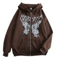 thumbnail image 1 of zaveiop Women Zip up Oversized Hoodie Skeleton Butterfly Gothic Emo Grunge Jacket Alt Graphic Baggy Dark Academia 90s (Brown, S), 1 of 5