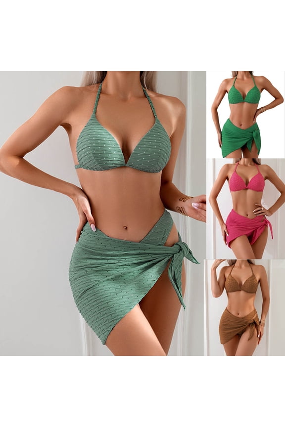 Women's 3 Piece Swimsuits Triangle Halter Thong Bikini Set Lace up Bathing Suits (Mint Green, M)