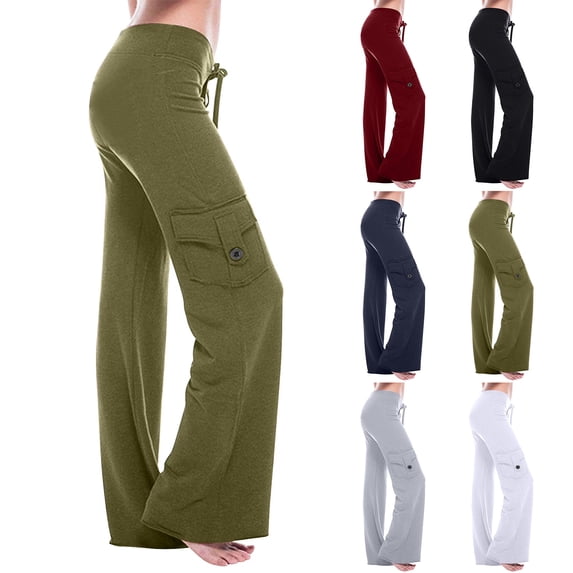 zaveiop Women's Cargo Pants High Waist Fashion Plus Size Flared Elastic for Training Wide Leg Yoga Pants with Pockets (Black, 4XL)
