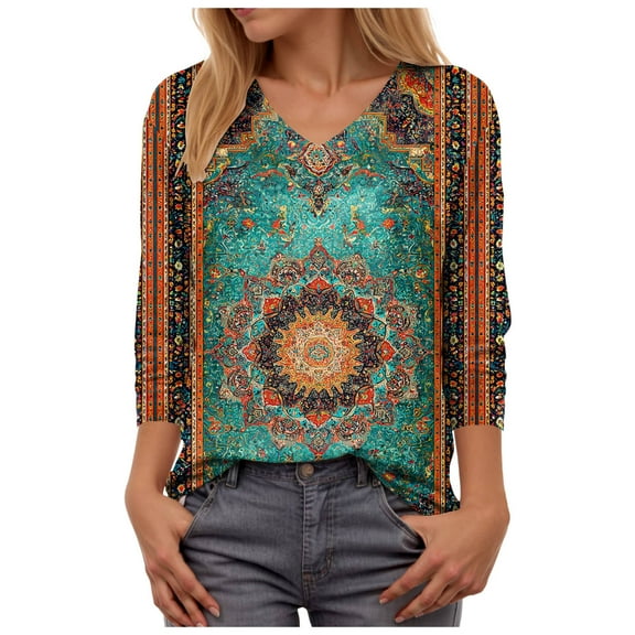 zaveiop Women's Casual 3/4 Sleeve T-Shirts Round Neck Cute Tunic Tops Basic Tees Blouses Business Work Tee Top (Z-Army Green, S)