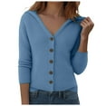 thumbnail image 1 of zaveiop Women's Casual Knitted Hooded Cardigan Solid Long Sleeve Button Down Loose 2025 Fall Sweater (Blue, M), 1 of 6