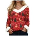thumbnail image 1 of zaveiop Women's Christmas Graphic Print Sweatshirt - Faux Fur Trim V-Neck Long Sleeve Holiday Pullover Sweater (Brick Red, M), 1 of 8