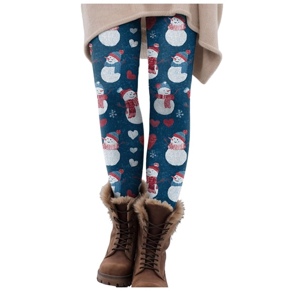 zaveiop Women's Christmas Leggings Snowflake Print High Waisted Workout Pants Tummy Control Sports Active Legging Tights (Z1-Blue, XL)