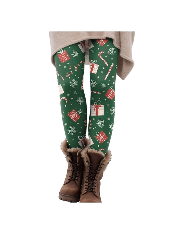 Women's Christmas Leggings Snowflake Print High Waisted Workout Pants Tummy Control Sports Active Legging Tights (Z1-Green, S)