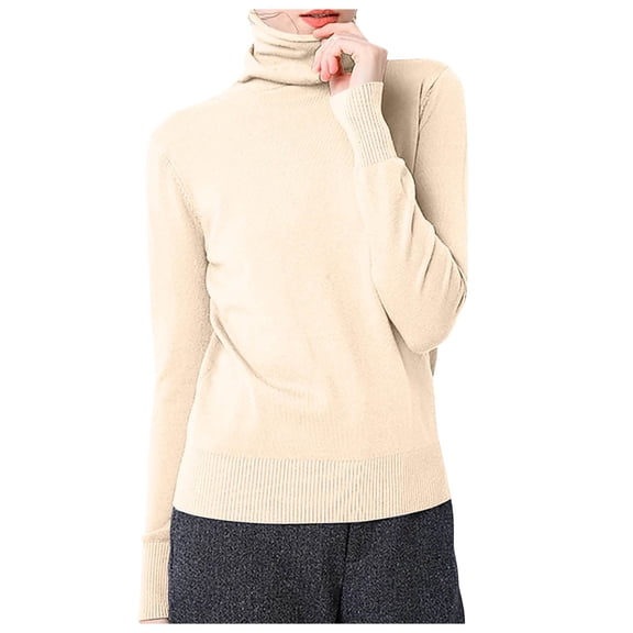 zaveiop Women's Classic-Fit Lightweight Long-Sleeve Turtleneck Sweater (Beige, M)