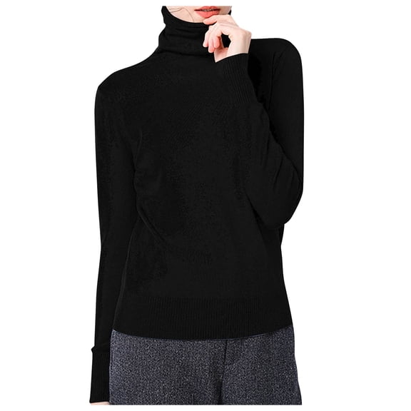 zaveiop Women's Classic-Fit Lightweight Long-Sleeve Turtleneck Sweater (Black, XXL)
