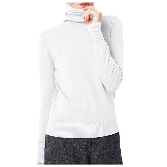 zaveiop Women's Classic-Fit Lightweight Long-Sleeve Turtleneck Sweater (White, M)