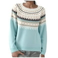 thumbnail image 1 of zaveiop Women's Fair Isle Sweater Casual Vintage Crew Neck Knitted Sweater Cute Graphic Fall Fashion Pullover Jumper Tops (Sky Blue, L), 1 of 9
