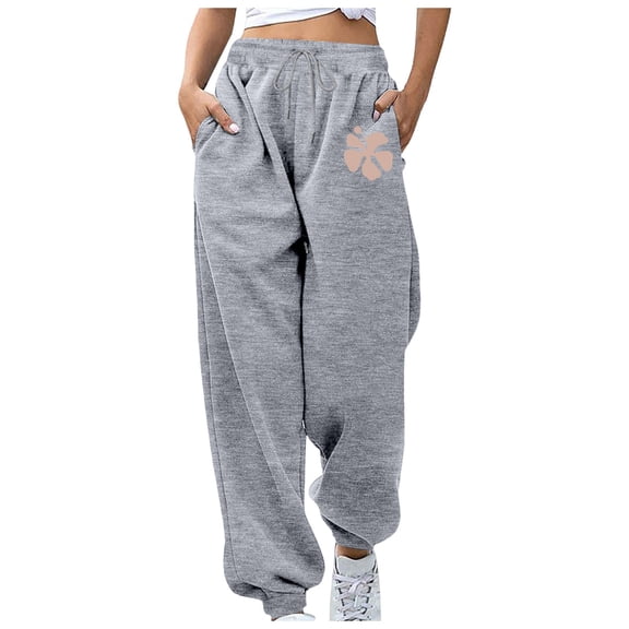 zaveiop Women's Graphic Print Elastic High Waist Sweatpants Long Pants (Z2-Grey, S)