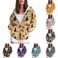 thumbnail image 1 of zaveiop Women's Halloween Big Sales Hoodie Zip up Sweatshirt Cute Long Sleeve Graphic Funny Ghost Print with Pocket (Yellow, XL), 1 of 8