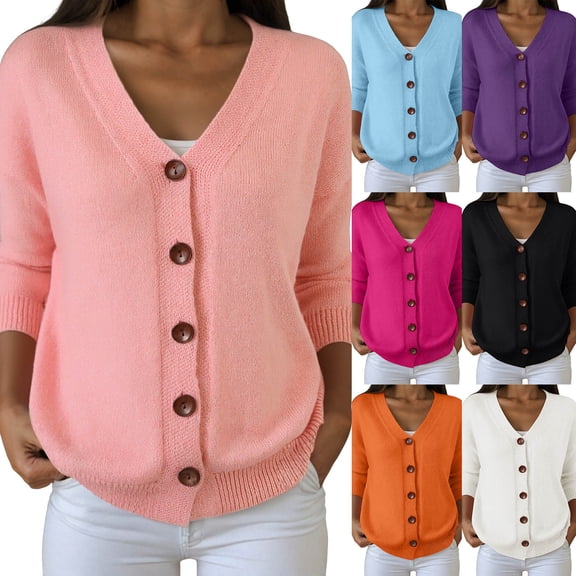 zaveiop Women's Knit Cardigan Button up Long Sleeve Casual Fall Cardigan Sweater (Purple, L)