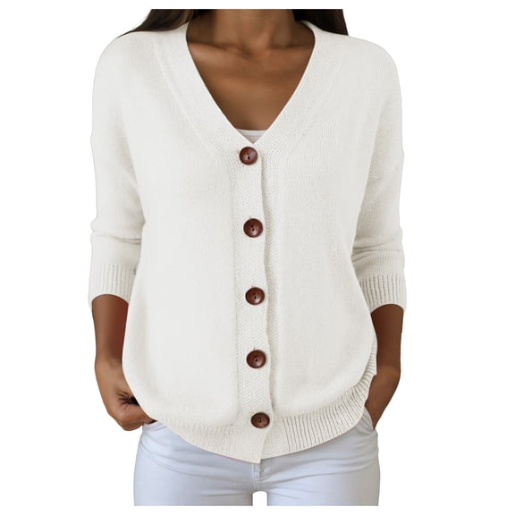 zaveiop Women's Knit Cardigan Button up Long Sleeve Casual Fall Cardigan Sweater (Z3-White, L)
