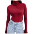 thumbnail image 1 of zaveiop Women's Long Sleeve Casual Lightweight Turtleneck Top Slim Fit Thermal Active Layer Shirts (Z-Red, XL), 1 of 5