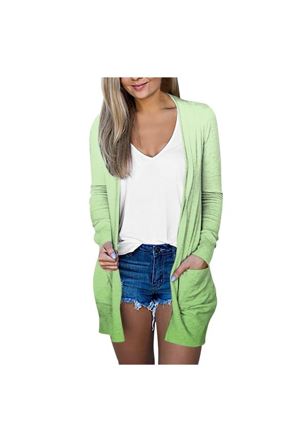 Women's Long Sleeve Gradient Cardigan Open Front Lightweight Cardigans with Pockets Casual Outerwear (Z-Green, XXL)