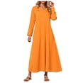 thumbnail image 1 of zaveiop Women's Long Sleeve V-Neck Loose Plain Maxi Dresses Casual Long Dresses with Pockets (Orange, XL), 1 of 9