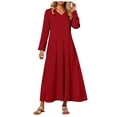 thumbnail image 1 of zaveiop Women's Long Sleeve V-Neck Loose Plain Maxi Dresses Casual Long Dresses with Pockets (Red, XXL), 1 of 7
