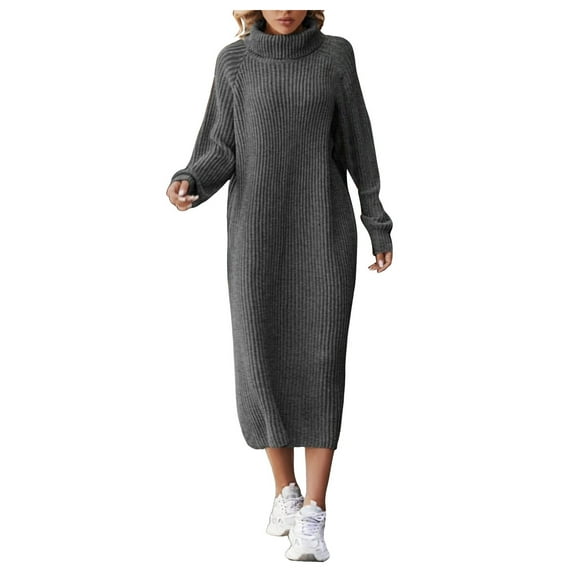 zaveiop Women's Merino Wool Blend Sweater Dress Fashion 2025 Fall Winter Sexy Collar Fur Dress Long Sleeve Ribbed Knit Dress (Dark Gray, S)