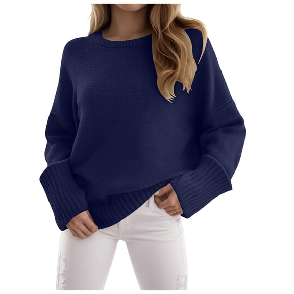zaveiop Women's Oversized Sweaters Fuzzy Chunky Warm Pullover Sweater (Blue, XL)