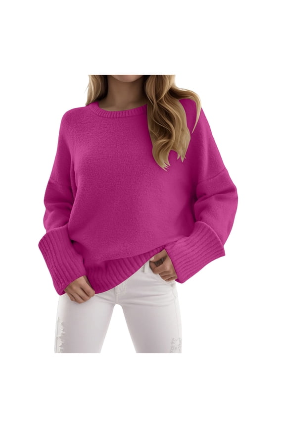 Women's Oversized Sweaters Fuzzy Chunky Warm Pullover Sweater (Hot Pink, S)