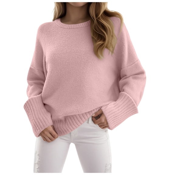 zaveiop Women's Oversized Sweaters Fuzzy Chunky Warm Pullover Sweater (Pink, S)