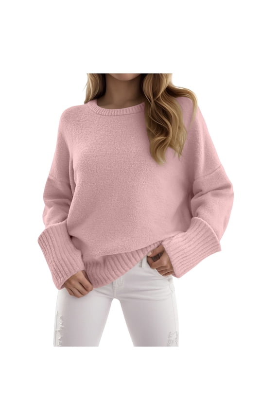 Women's Oversized Sweaters Fuzzy Chunky Warm Pullover Sweater (Pink, S)