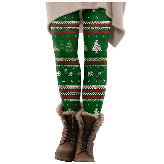 zaveiop Women's Plus Size Christmas Leggings 2025 Holiday Deer Santa High Waist Flare Yoga Pants with Pockets (Dark Green, M)