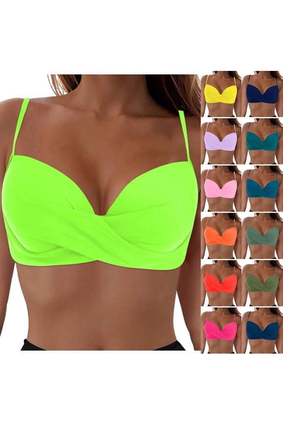 Women’s Push up Bikini Top Criss Cross Underwire Swimsuit Top for Women (Green, L)