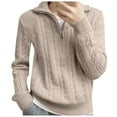 thumbnail image 1 of zaveiop Women Designer Zipper Knitted Sweater V Neck Sweater Tops Casual Pullover Polo Shirts 2025 Fall Fashion Outfits (Beige, One Size), 1 of 6