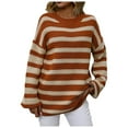 thumbnail image 1 of zaveiop Women's Striped Long Sleeved Knitted Sweater, Striped Round Neck Pullover Sweater, Casual Commuting top (Z-Orange, XL), 1 of 9