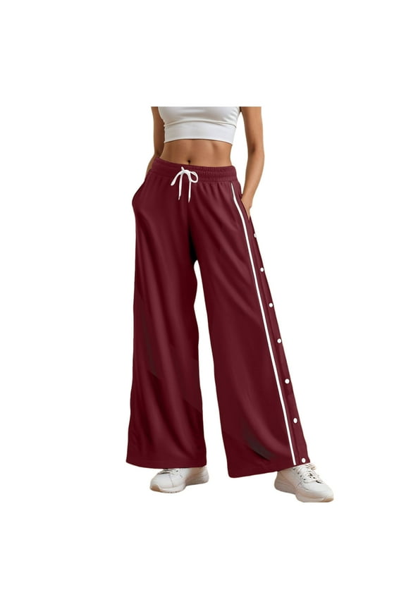 Women's Tear Away Pants Side Split Snap Open Bottom Sweatpants Leg Breakaway Trousers Joggers Athletic Workout Pants (Red, XXL)