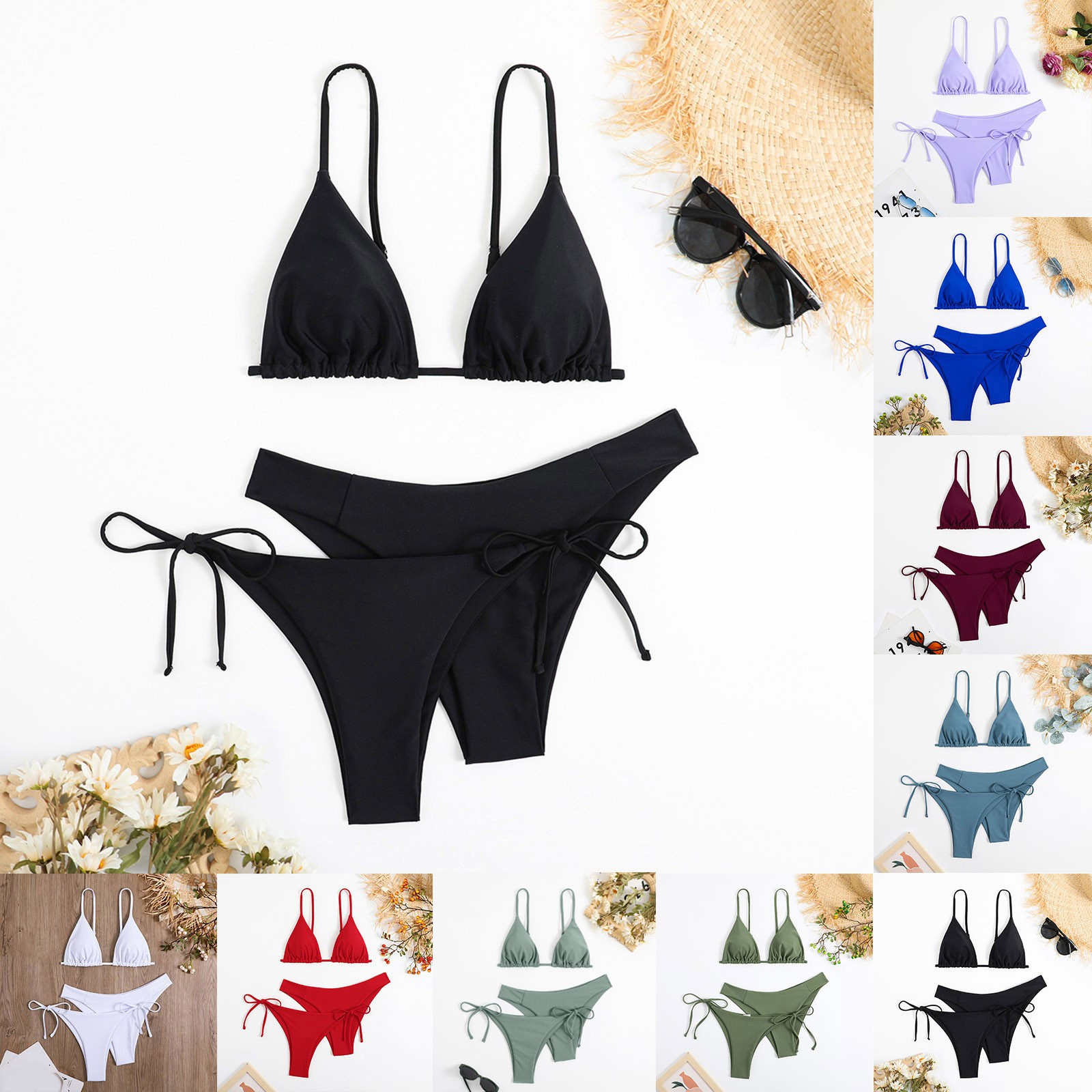 Triangle Top String zaveiop Women's Tie Side Triangle Top String Sexy Swimsuit Bathing Suit ...