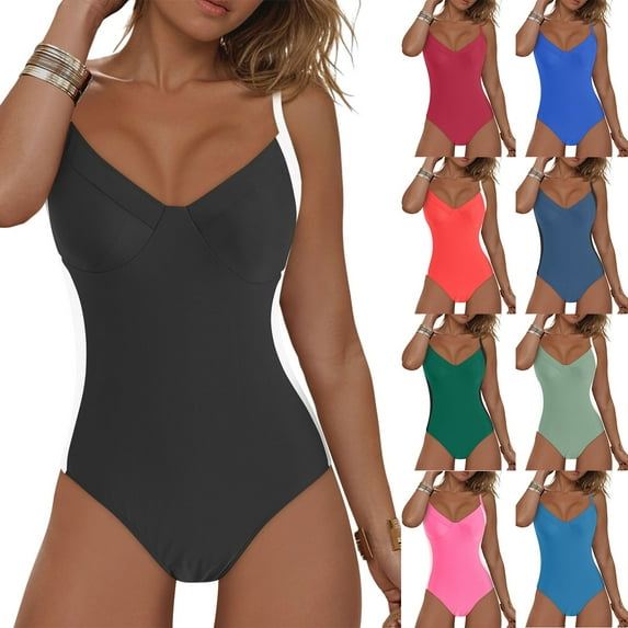 zaveiop Women’s Tummy Control One Piece Swimsuits Slimming Molded Cup Push Up Bathing Suit (Navy, S)