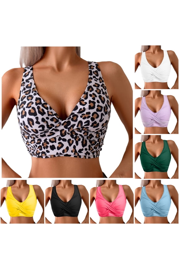 Women's Underwire Bikini Top V Neck Criss Cross Push up Swim Top (White, S)