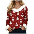 thumbnail image 1 of zaveiop Women's V-Neck Snowman Print Long Sleeve Sweater Cute Christmas Holiday Pullover with Faux Fur Trim (Z3-Hot Pink, L), 1 of 8