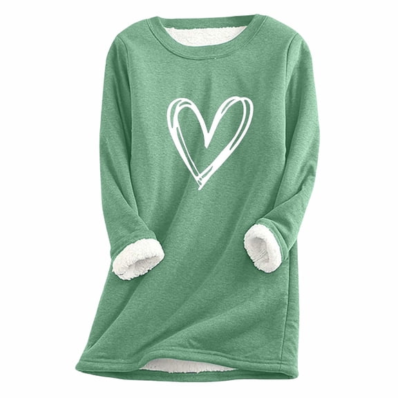 zaveiop Women's Warm Sherpa Lined Sweatshirt Pullover Crewneck Long Sleeve Fleece Lined Shirts Loungewear Tops Winter (Z2-Green, S)