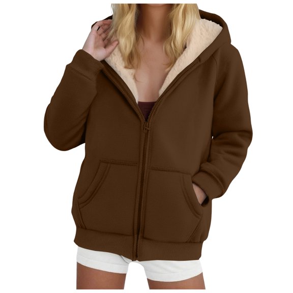 zaveiop Women's Winter Sherpa-lined Sweatshirts Zip up Active Fleece-lining Hoodies Coats (Z1-Brown, S)