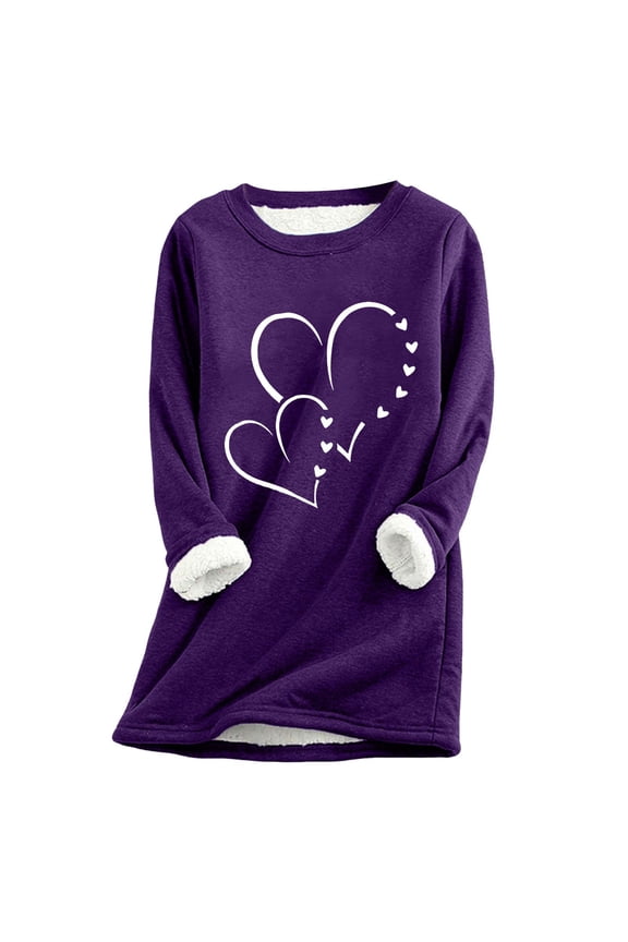 Women's Winter Warm Sherpa Lined Fleece Crewneck Pullover Sweatshirt Loungewear Tunic Tops Underwear (Dark Purple, M)