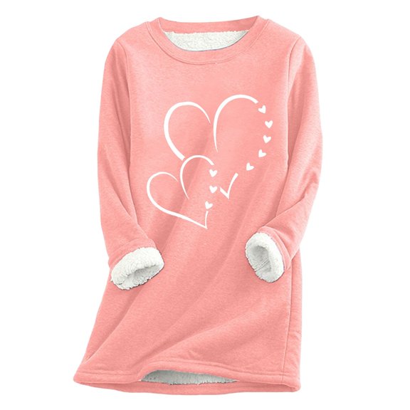zaveiop Women's Winter Warm Sherpa Lined Fleece Crewneck Pullover Sweatshirt Loungewear Tunic Tops Underwear (Light Pink, XL)