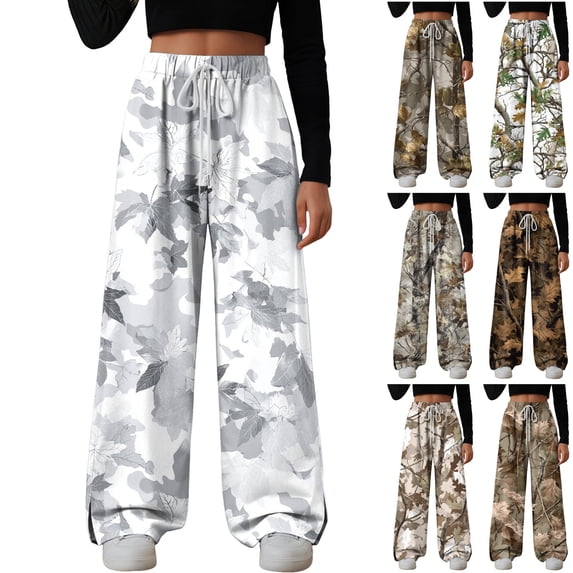 zaveiop Women's Y2K Camo Maple Leaf Print Sweatpants Baggy Hip Pop Elastic Waist Long Pants Streetwear (Brown, L)