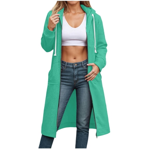 zaveiop Women's Zip up Hoodies Oversized Fleece Long Pullover Hooded Sweatshirts Casual Long Sleeve Fall Hoodie Jacket Coats (Green, L)