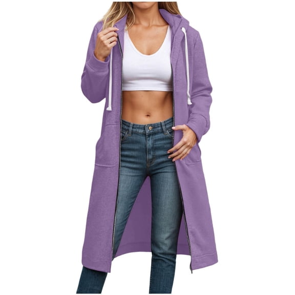 zaveiop Women's Zip up Hoodies Oversized Fleece Long Pullover Hooded Sweatshirts Casual Long Sleeve Fall Hoodie Jacket Coats (Light Purple, L)