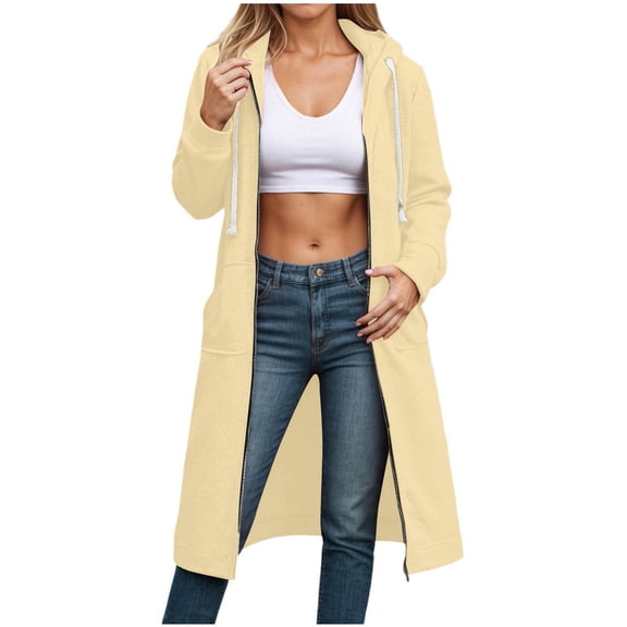 zaveiop Women's Zip up Hoodies Oversized Fleece Long Pullover Hooded Sweatshirts Casual Long Sleeve Fall Hoodie Jacket Coats (Light Yellow, L)