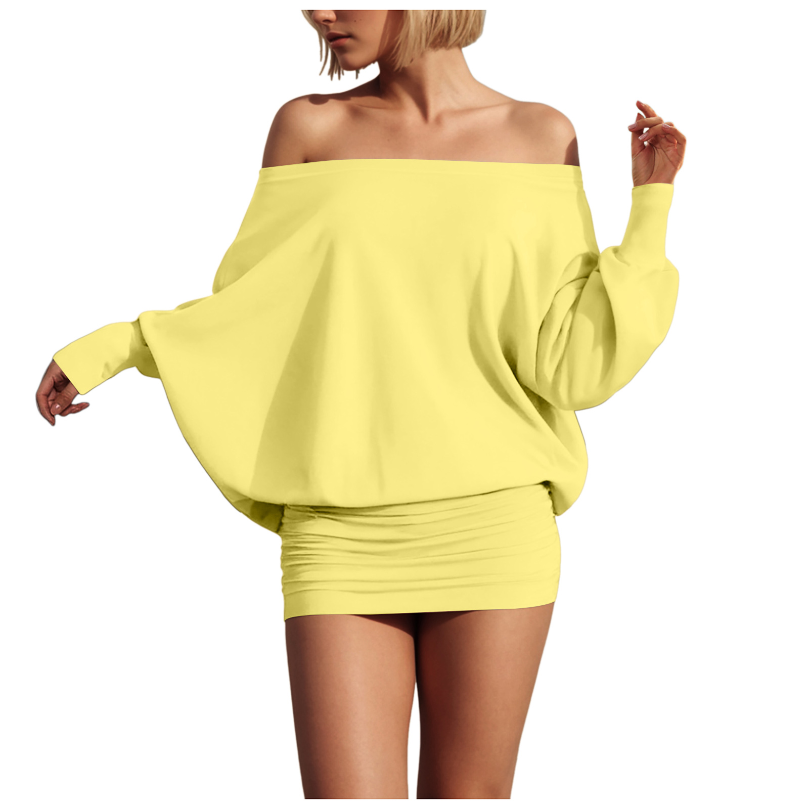 yellow off the shoulder dress long sleeve Long Sleeve Draped Bardot Lace Maxi Dress Yellow