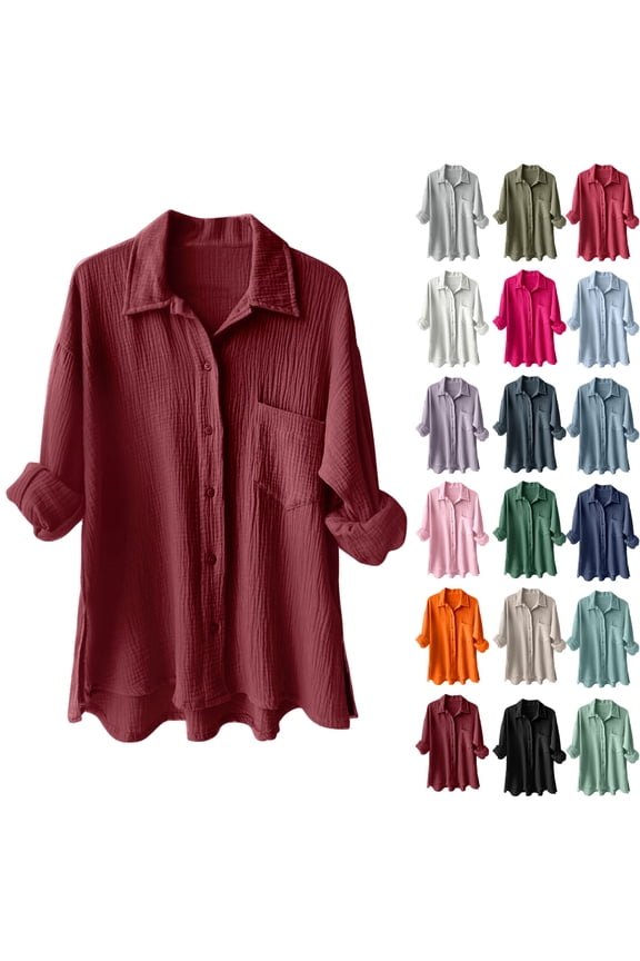 Womens Button Down Shirts Long Sleeve Cotton Gauze Tops Casual Collared Blouses Loose Fit (Army Green, XL)