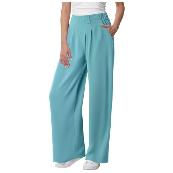 zaveiop Womens Casual Summer Solid Color Pocket Straight Loose Pants (Z4-BU2, S)