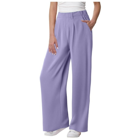 zaveiop Womens Casual Summer Solid Color Pocket Straight Loose Pants (Z4-Purple, M)