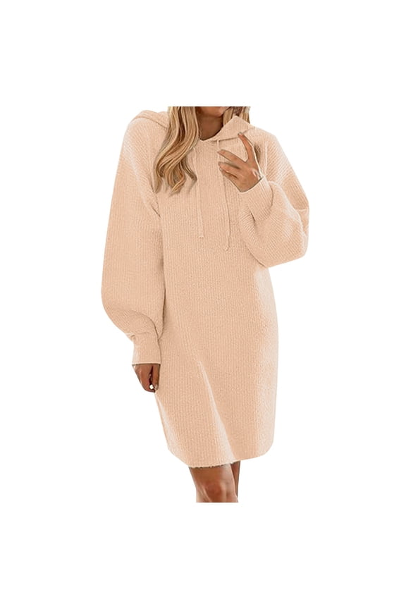 Womens Fall Sweater Dress Casual Long Sleeve Chunky Knit Pullover Oversized Hoodie Tunic Sweaters Winter Clothes (Z1-Beige, XXL)