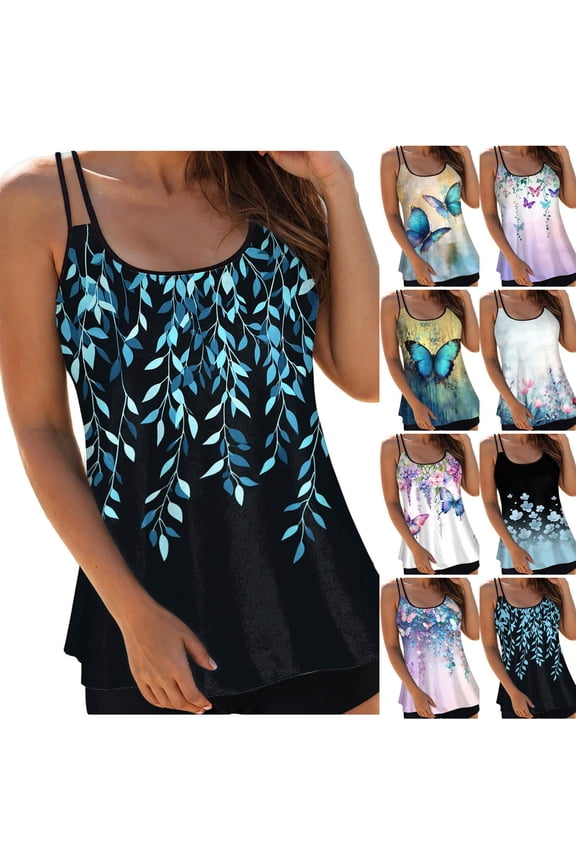 Womens Flowy Tankini Tops Only - Modest Bathing Suit Loose Fit Swimsuit Swim Tops No Bottom (Black, XXL)